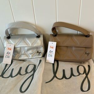 Lug Set of 2 Cadence Mini Classic Vegan Leather Bags - NWT Silver and Sand
